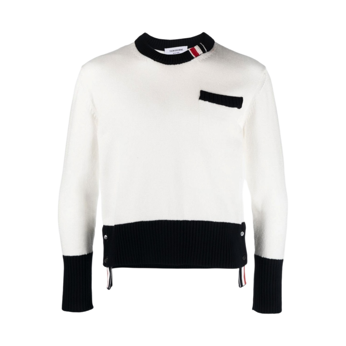 MKA456A-Y3017-100 Thom Browne Cotton Jersey Stripe Crewneck Pullover White