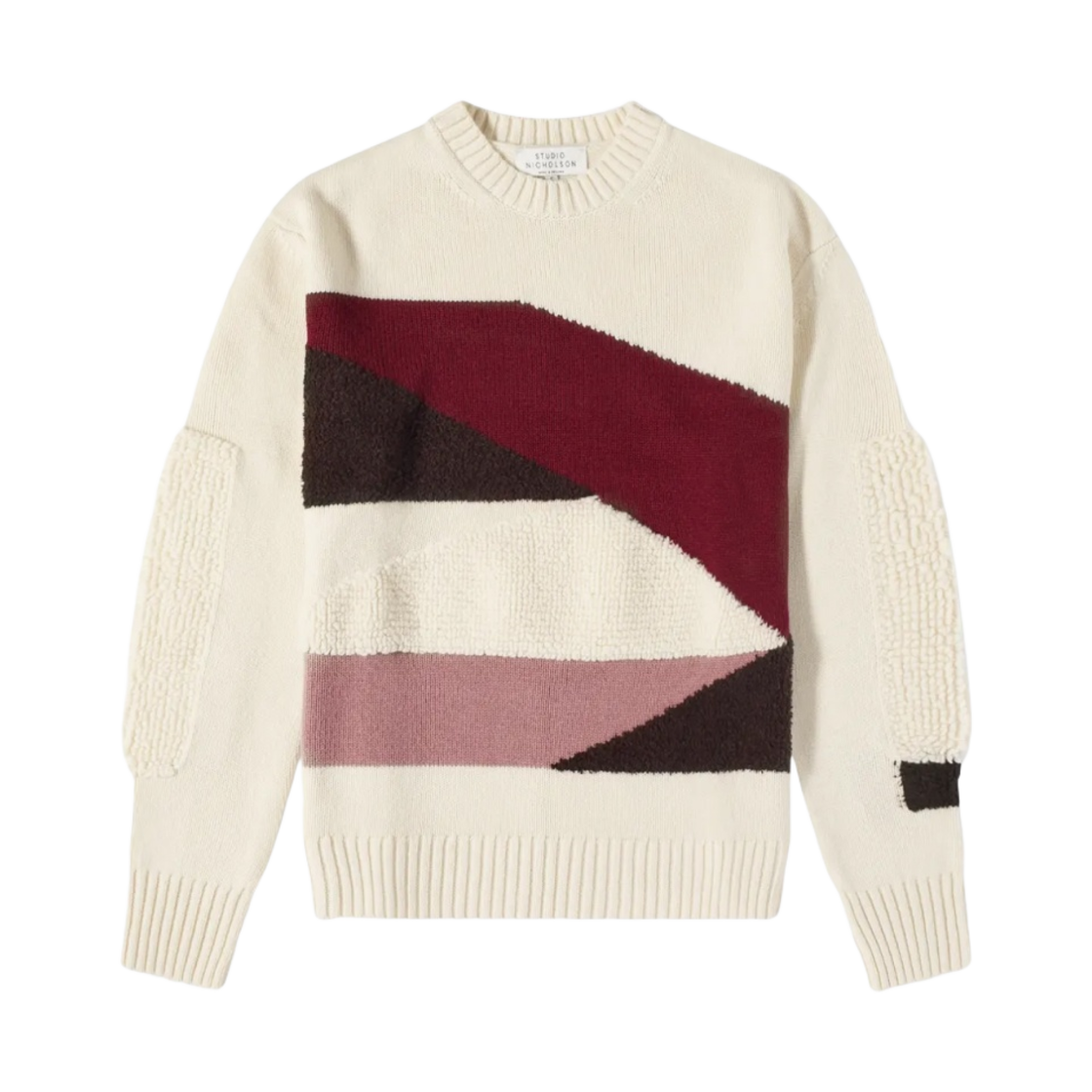 스튜디오 니콜슨 쉐기 부클레 인타르시아 니트 화이트(Studio Nicholson Shaggy Boucle Intarsia Knit White)