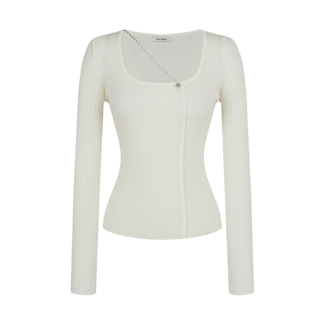 - (W) Aviemuah Cashmere Wave Chain Ribbed Knitted Top Ivory