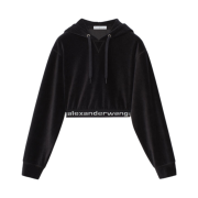 (W) Alexander Wang Long Sleeve Hoodie in Stretch Corduroy Black