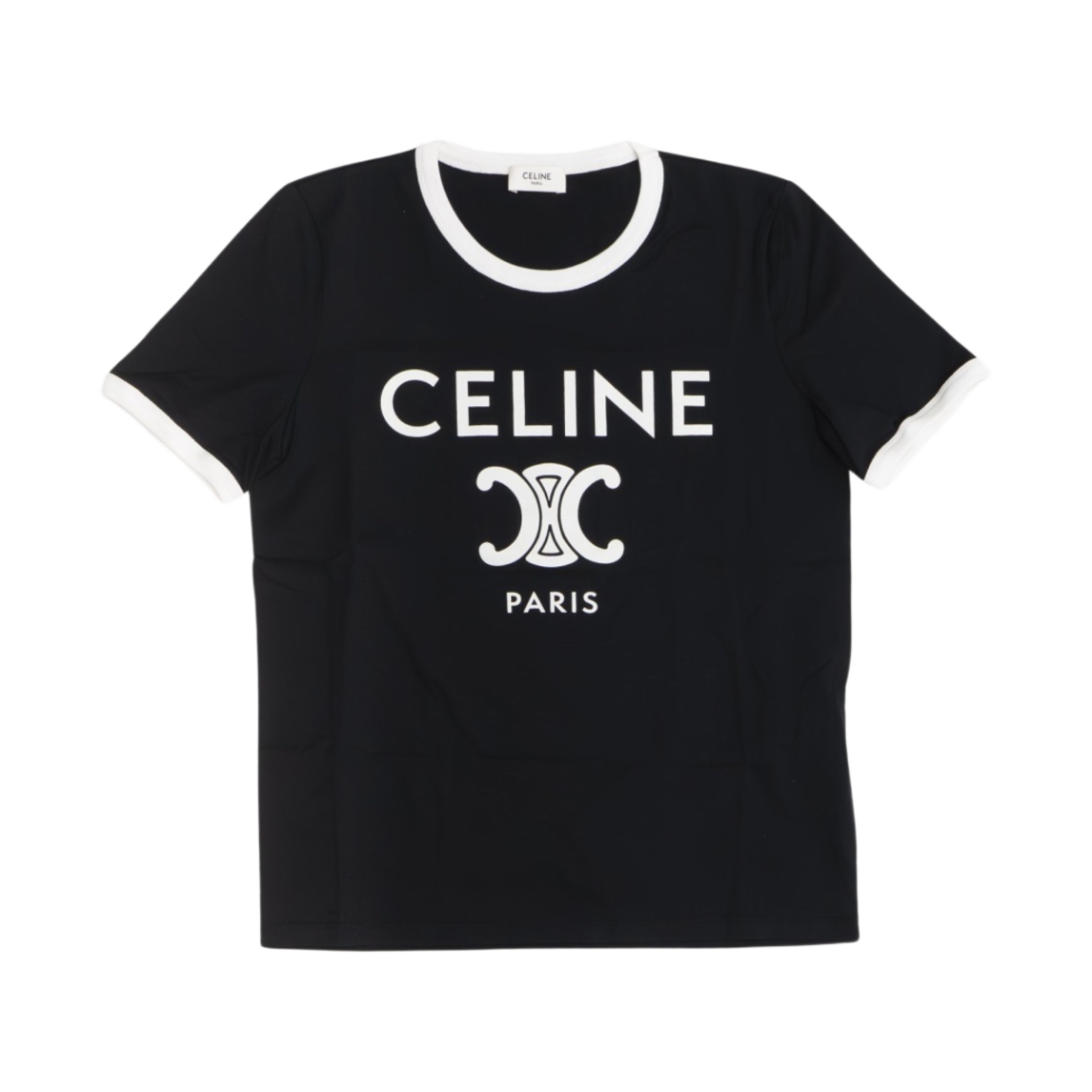 (W) 셀린느 코튼 저지 파리 티셔츠 블랙 화이트((W) Celine Paris T-Shirt in Cotton Jersey Black White)