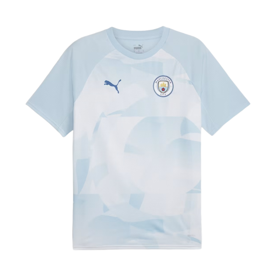 푸마 맨체스터 시티 2023/24 프리매치 숏슬리브 저지 실버 스카이 레이크 블루(Puma Manchester City 2023/24 Prematch Short Sleeve Jersey Silver Sky Lake Blue)