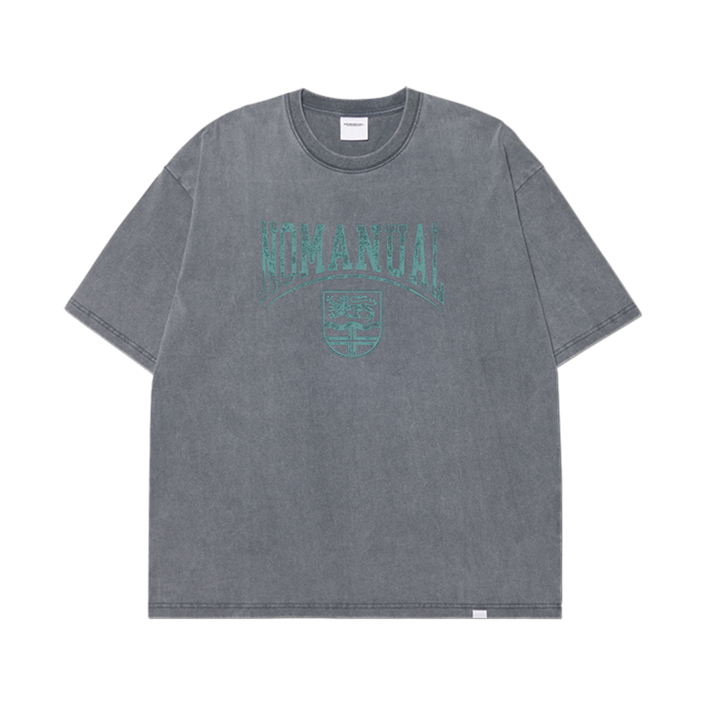 노매뉴얼 엠블럼 워시드 티셔츠 워시드 그레이
