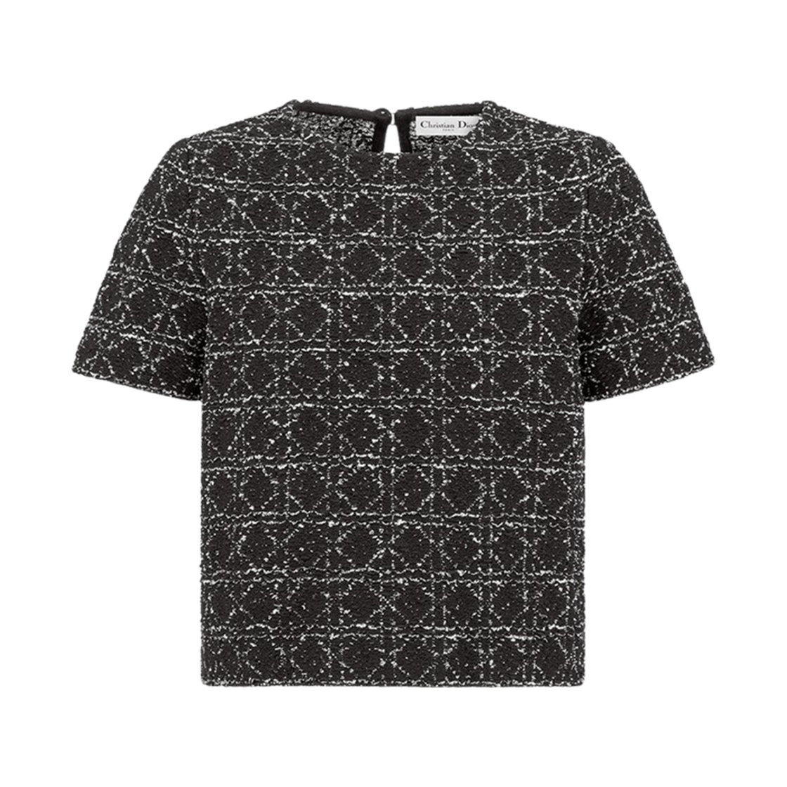 (W) 디올 매크로까나쥬 테크니컬 코튼 트위드 숏슬리브 탑 블랙 화이트((W) Dior Macrocannage Technical Cotton Tweed Short-Sleeved Top Black White) - 2