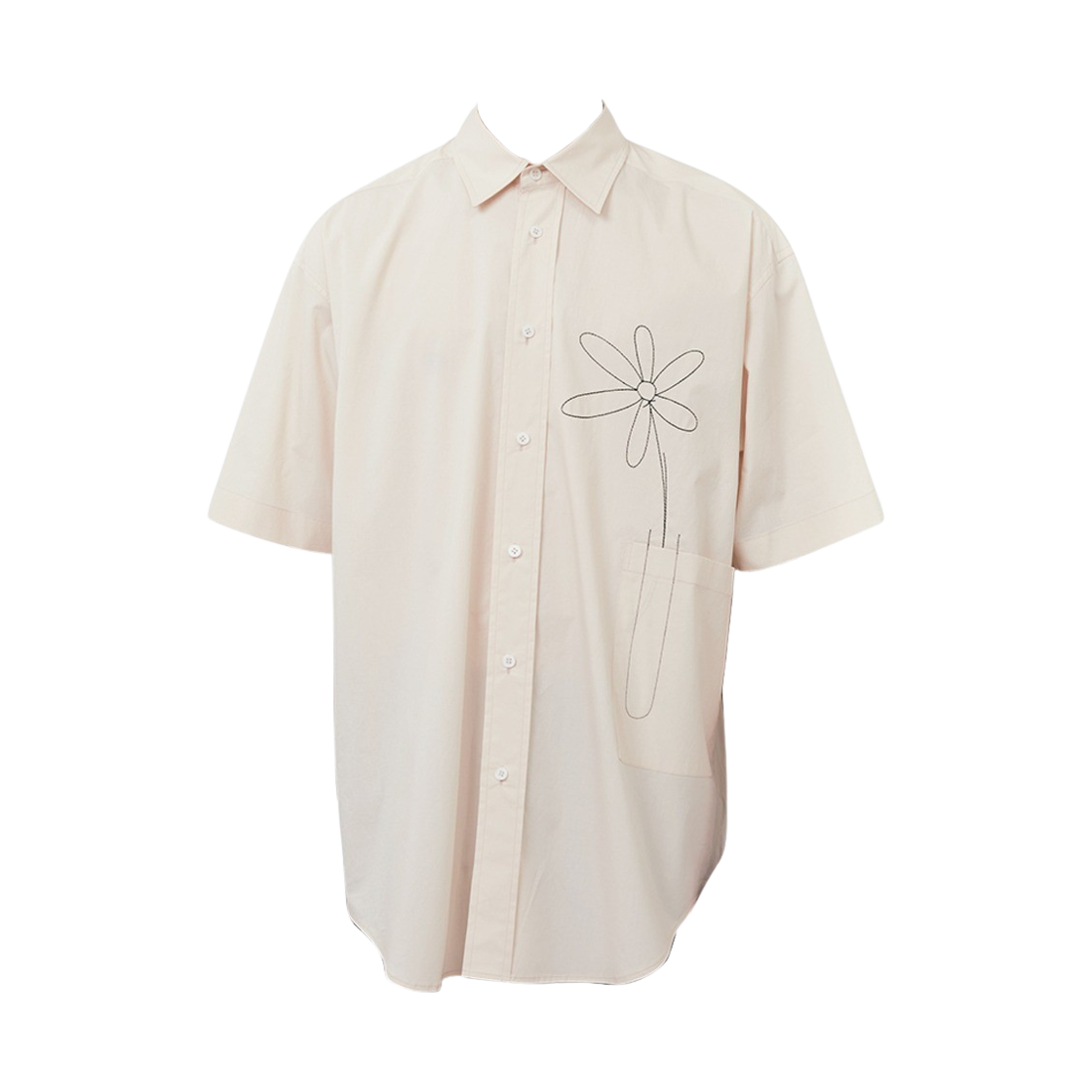 타이핑 미스테이크 플라워 엠브로이더리 하프 슬리브 셔츠 핑크(Typing Mistake Flower Embroidery Half Sleeve Shirts Pink)