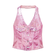 (W) Zara x Barbie The Movie Warner Bros. Halter Top Pink