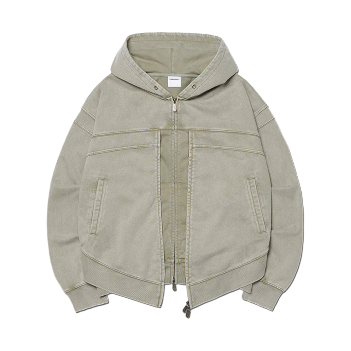 노매뉴얼 빈티지 레이어 후디드 집업 워시드 카키