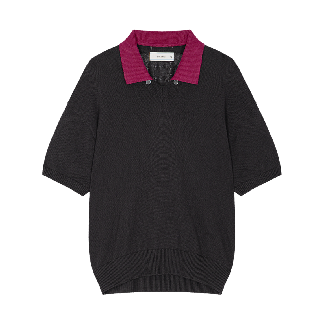 Waviness25220 Waviness Toggled Petal Collar V-Neck Half Knit Black Magenta