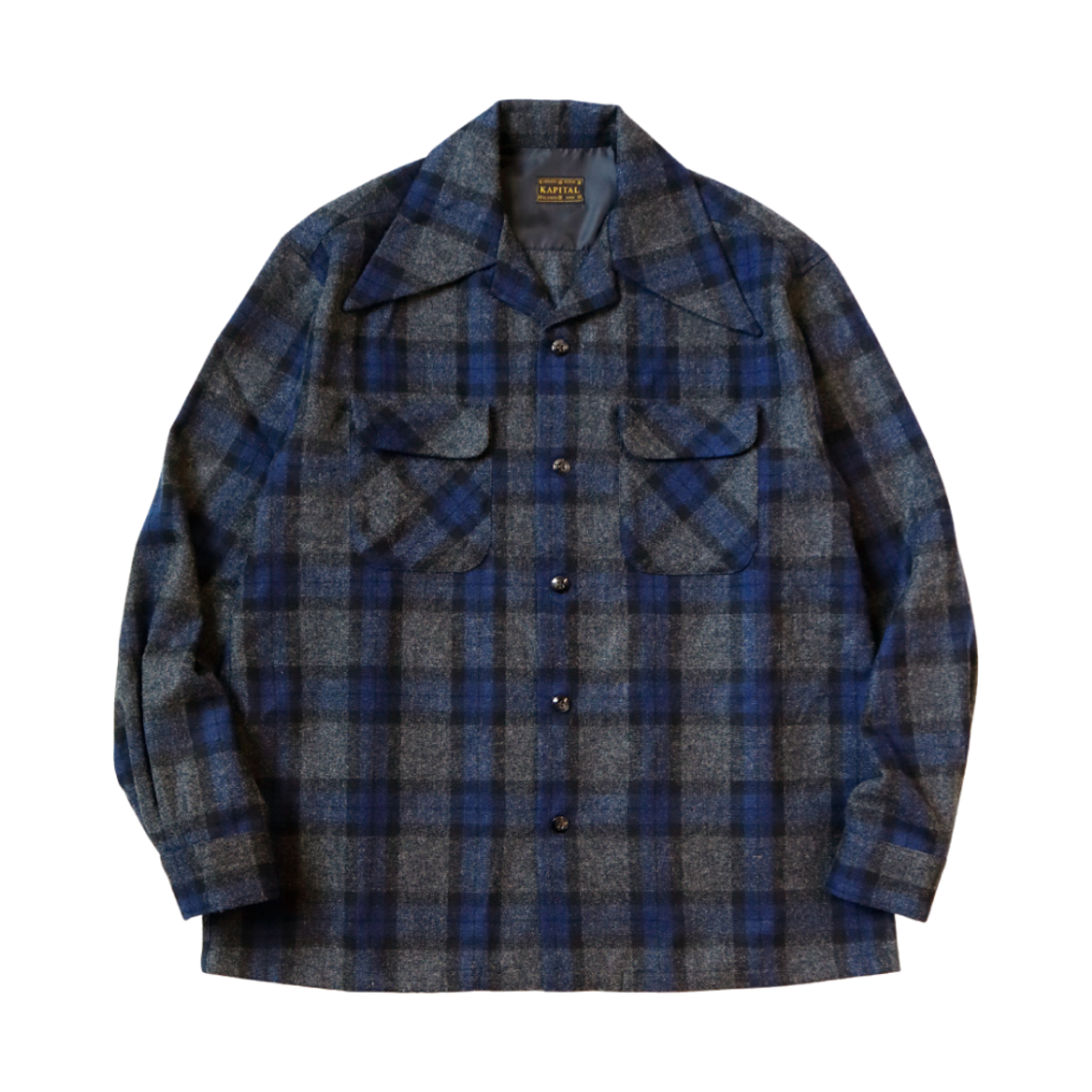 K2410LS063 Kapital Wool Check Wrangle Collar Board Shirt Navy
