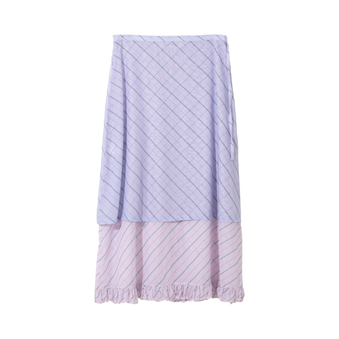경 스트라이프 메쉬 더블 레이어드 스커트 핑크 & 퍼플(Gyeong Striped Mesh Double Layered Skirt Pink & Purple)