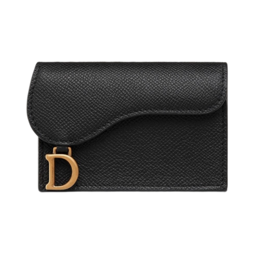 S5611CBAA-M900/900U Dior Saddle Flap Card Holder Grained Calfskin Black