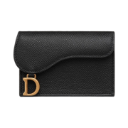 Dior Saddle Flap Card Holder Grained Calfskin Black