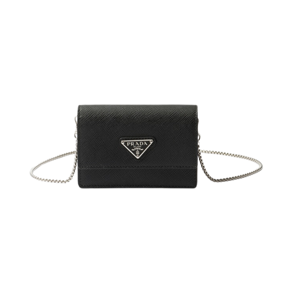 1MR034-QHH-F0632 Prada Saffiano Leather Card Holder Shoulder Strap Black