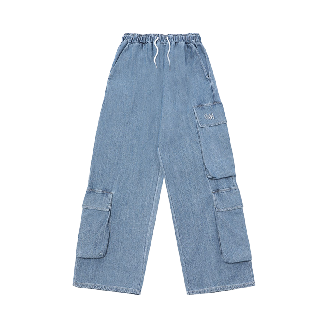 SLO15PT22508LB SLOW RECORD HOUSE Summer Fabric Big Pocket Cargo Denim Pants Light Blue