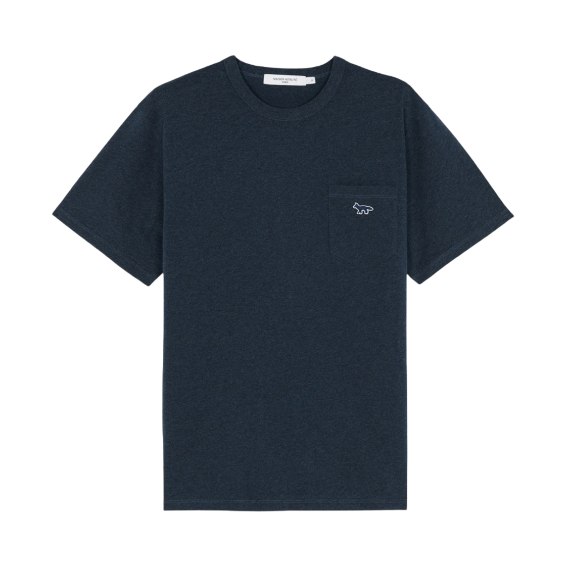 IM00110KJ0008-H481 Maison Kitsune Navy Fox Patch Classic Pocket T-Shirt Navy Melange