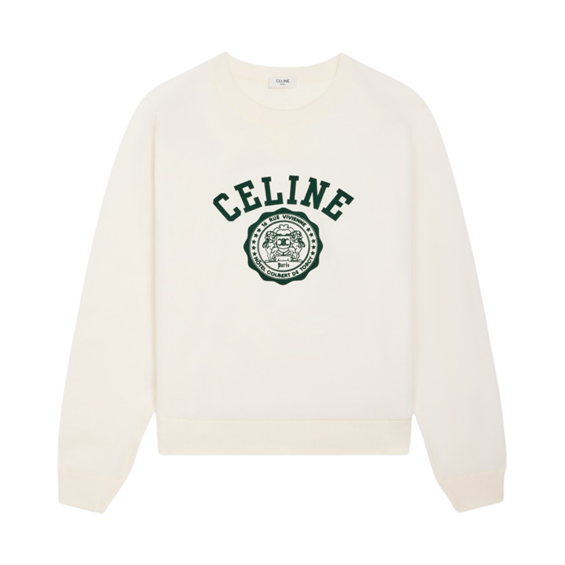 RY07E670Q-FYW0 Celine Cotton Fleece Loose Blason Sweatshirt Washed White Moss Green