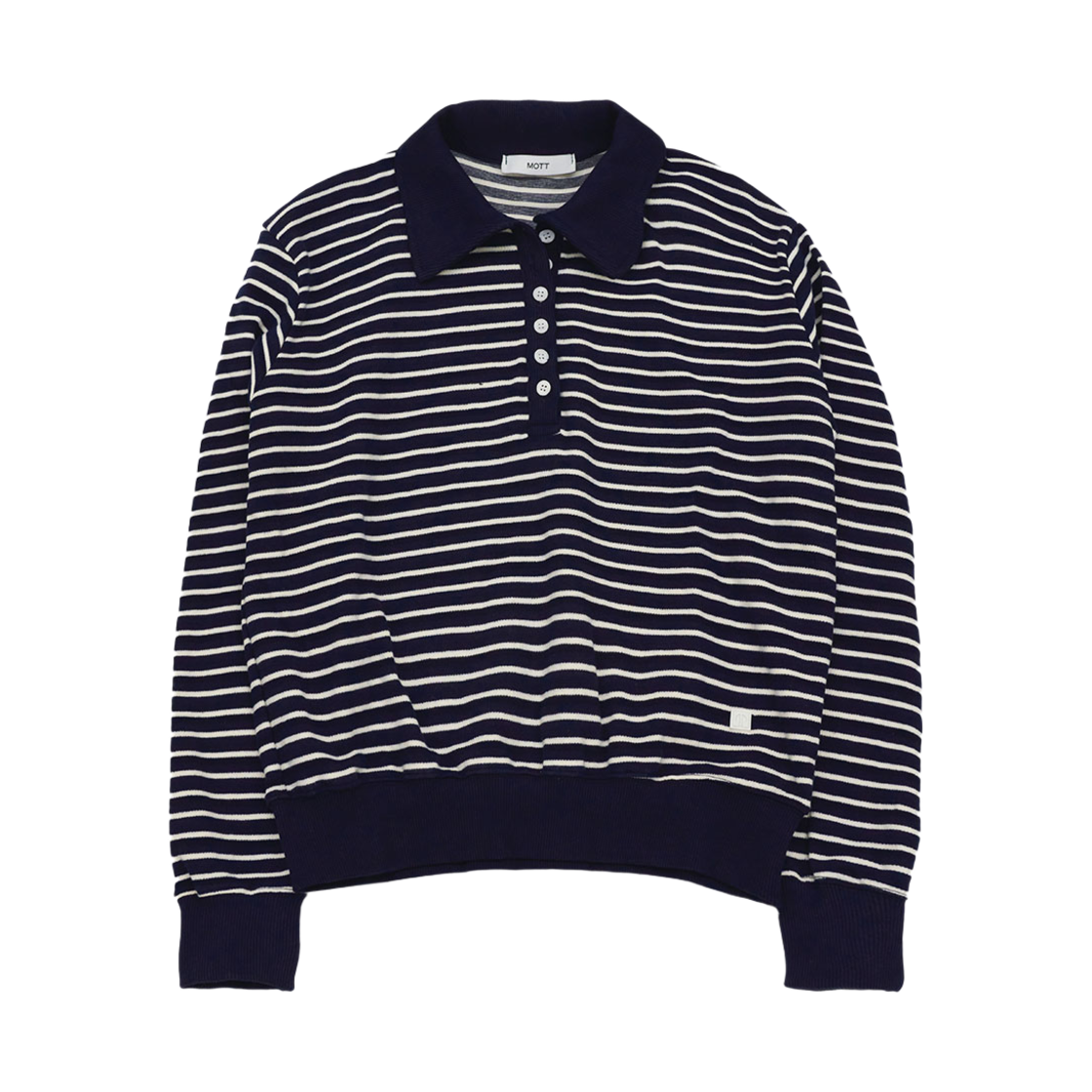 MT 2DF CS NV F BCSS Mott Button Collar Stripe Sweatshirt Navy
