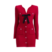 (W) Self Portrait Knit Mini Bow Dress Red Melange