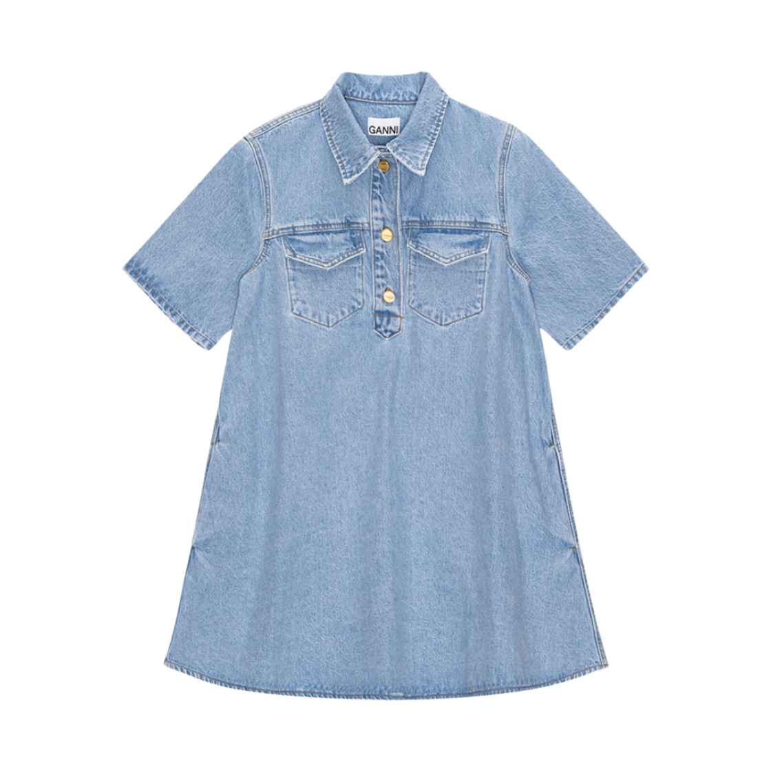 (W) 가니 컷라인 데님 미니 드레스 미드 블루 빈티지((W) Ganni Cutline Denim Mini Dress Mid Blue Vintage) - 1