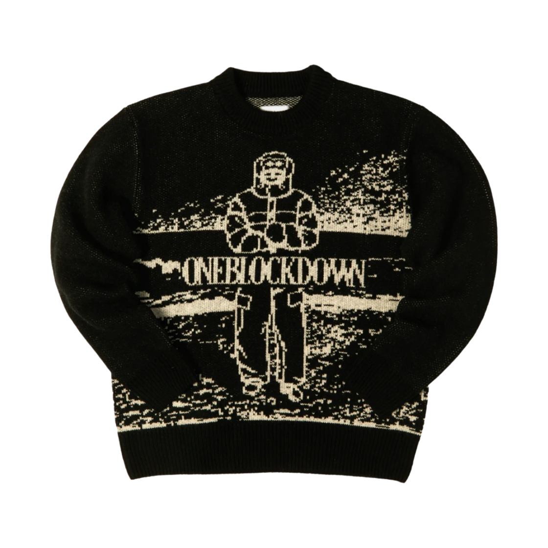C.P. 컴퍼니 x 원 블록 다운 램스울 자카드 크루넥 블랙- 23FW(C.P. Company x One Block Down Lambswool Jacquard Crewneck Black- 23FW) - 1