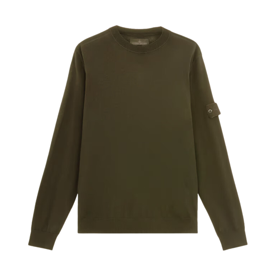 스톤 아일랜드 566FC 고스트 라이트 퓨어 울 크루넥 점퍼 위드 립드 디테일 밀리터리 그린 - 24FW(Stone Island 566FC Ghost Light Pure Wool Crewneck Jumper with Ribbed Details Military Green - 24FW) - 1