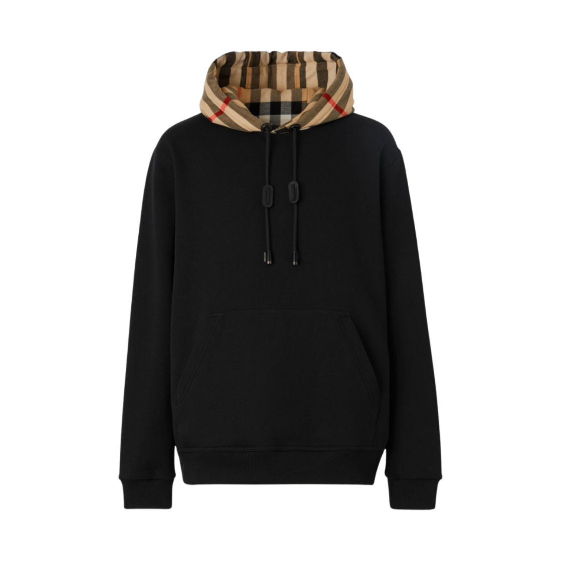 8058117 Burberry Check Hood Cotton Hoodie Black
