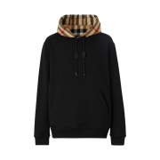 Burberry Check Hood Cotton Hoodie Black