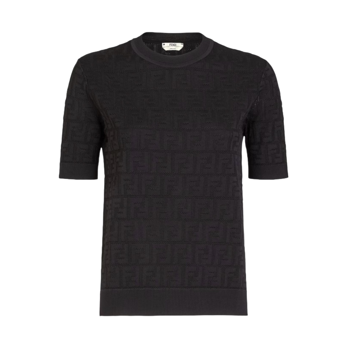 (W) 펜디 FF 모티프 비스코스 숏슬리브 스웨터 블랙((W) Fendi FF Motif Viscose Short Sleeved Sweater Black) - 1
