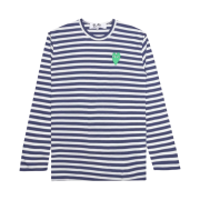 Play Comme des Garcons Big Green Heart Striped LS T-Shirt Navy White