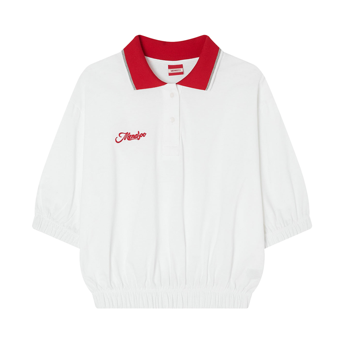 미나수 피케이 크롭 밴딩 반팔티 화이트(Menasoo PK Crop Banding T Shirt White)