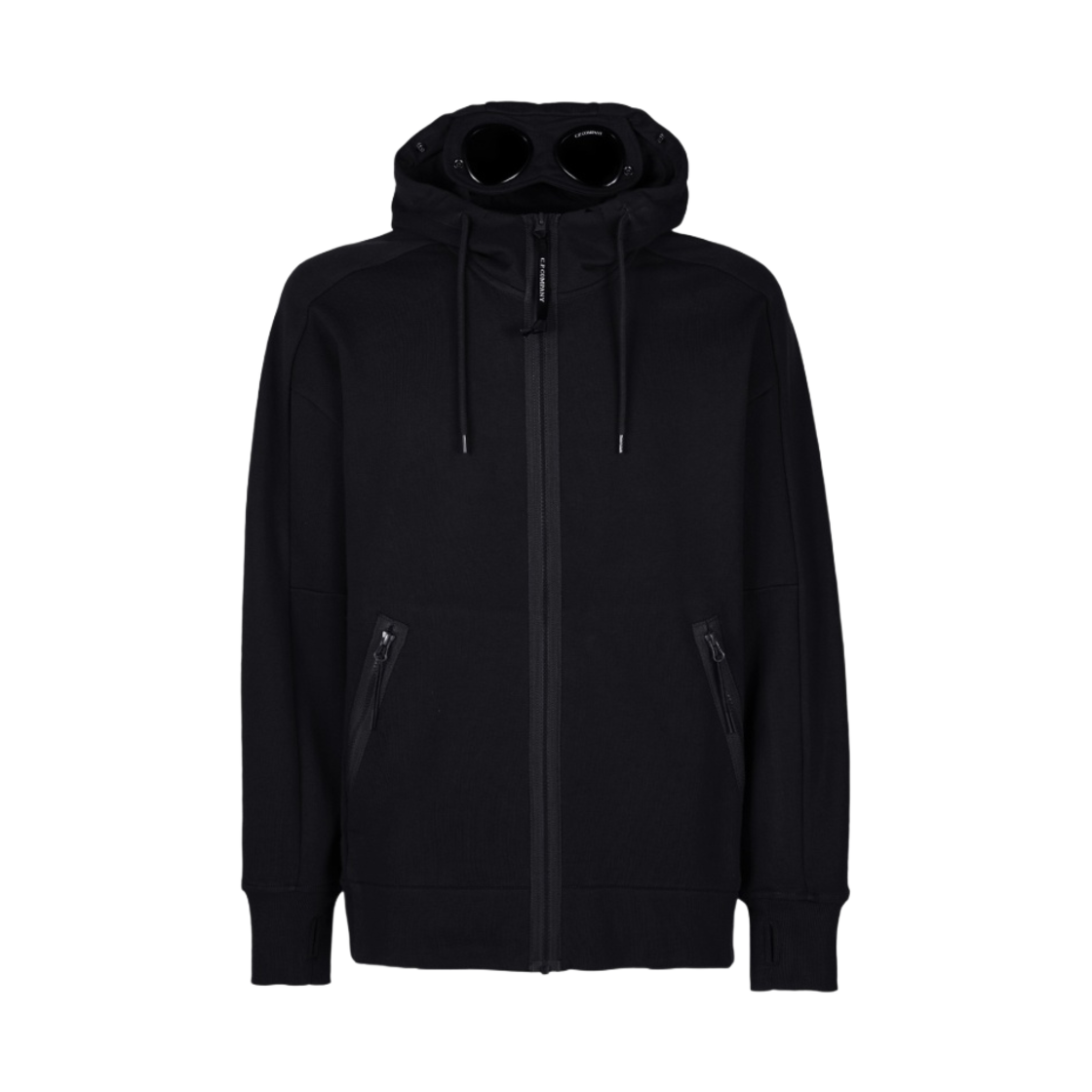 C.P. 컴퍼니 다이애그널 레이즈드 플리스 고글 후드 블랙 - 23SS(C.P. Company Diagonal Raised Fleece Goggle Hoodie Black - 23SS)