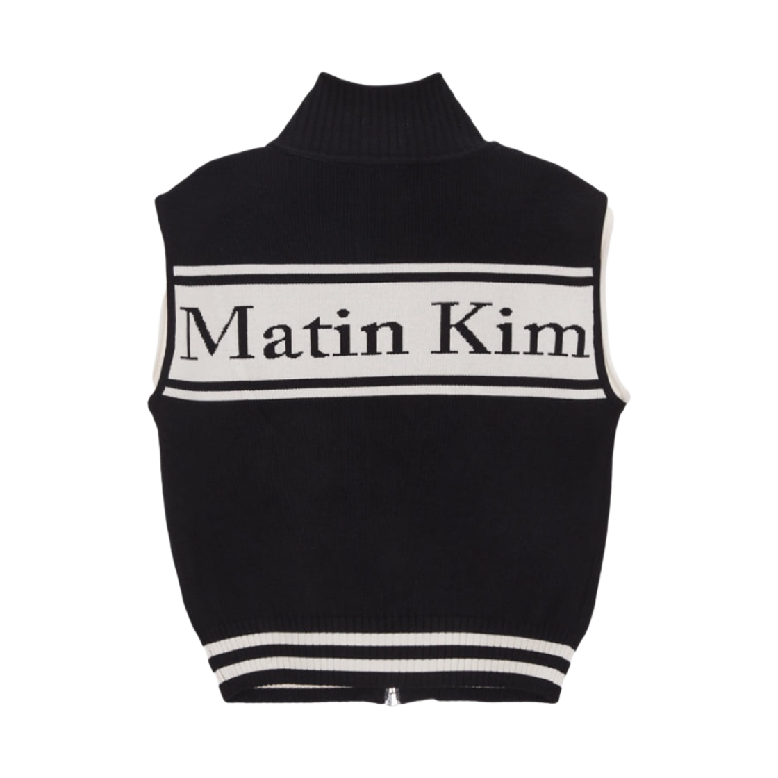 (W) 마뗑킴 스펠 포인트 스트라이프 니트 베스트 블랙((W) Matin Kim Spell Point Stripe Knit Vest Black)