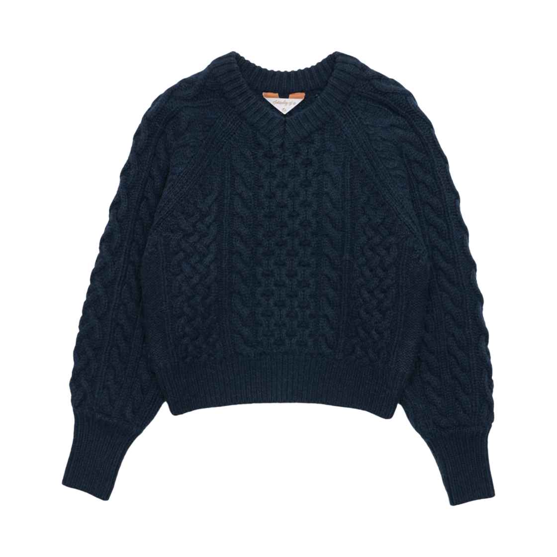 에스티유 우먼 브이 넥 아란 니트 네이비