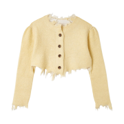 (W) Perverze Mohair & Wool Damaged Knit Cardigan Cream