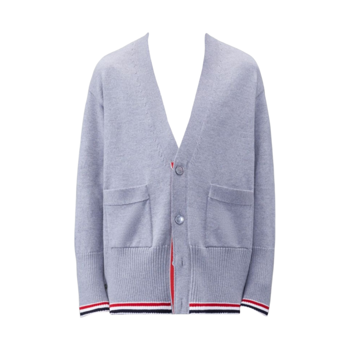 MKC516A-Y1003-055 Thom Browne Wool Exaggerated V-Neck Cardigan Light Grey