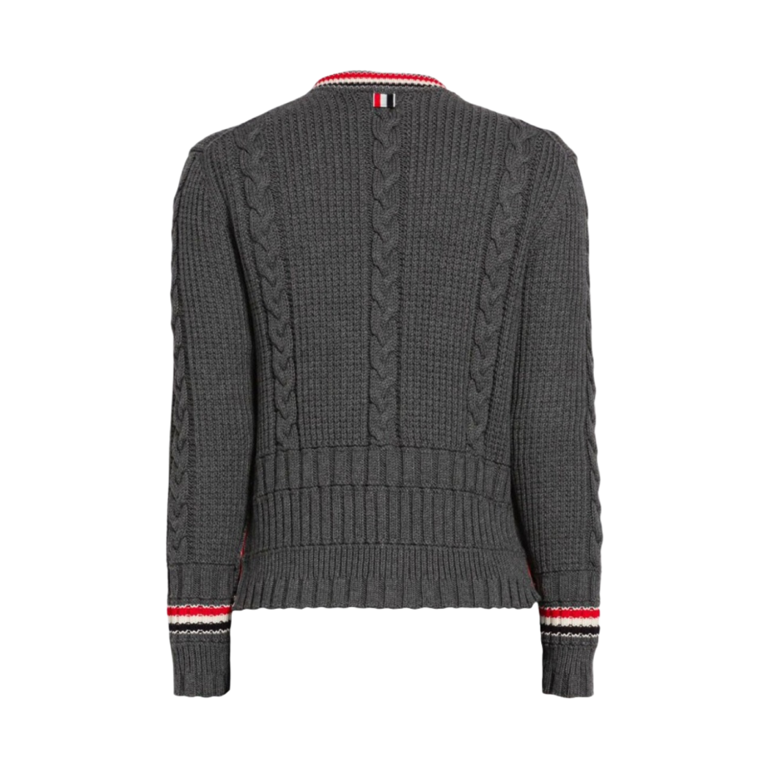 톰브라운 케이블 스티치 메리노 울 스트라이프 클래식 브이넥 가디건 미디움 그레이(Thom Browne Cable Stitch Merino Wool Stripe Classic V-Neck Cardigan Medium Grey) - 2