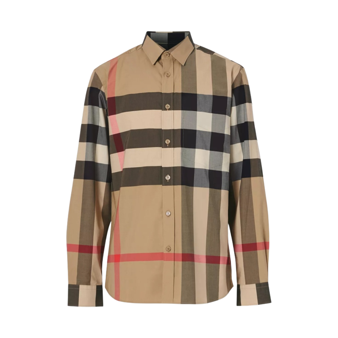 8010213 Burberry Check Stretch Cotton Poplin Shirt Archive Beige
