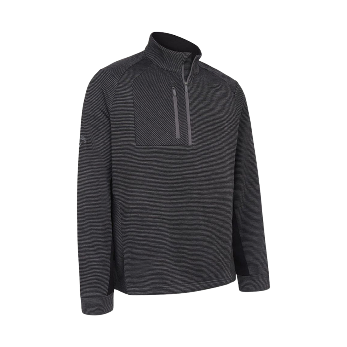 캘러웨이 헤더 스트라이프 플리스 백 골프 블랙 헤더(Callaway Heather Stripe Fleece Back Golf Pullover Black Heather)