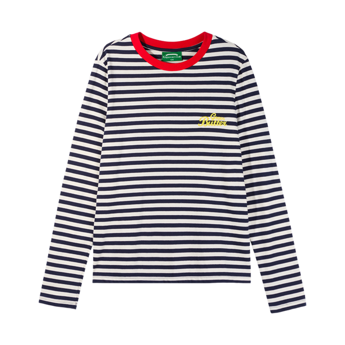 그린버터 체인 니들워크 스트라이프 티 네이비