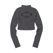 (W) Mischief Fitted Mock Neck Long Sleeve Top Charcoal