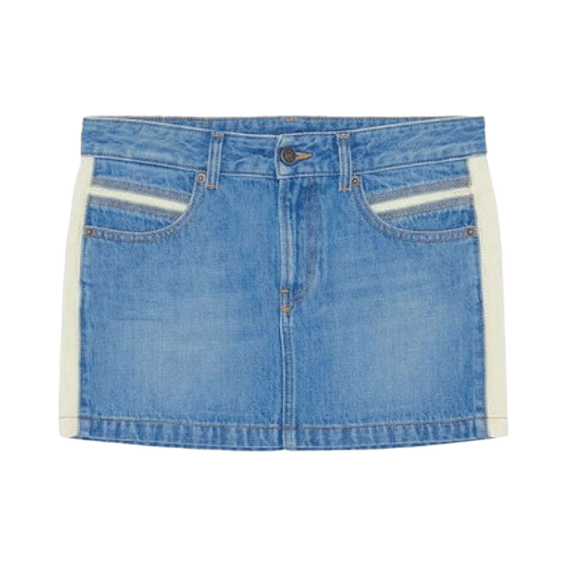 A0652809E26-01 (W) Diesel De-Ron-Sp3 Denim Mini Skirt with Inserts Light Blue