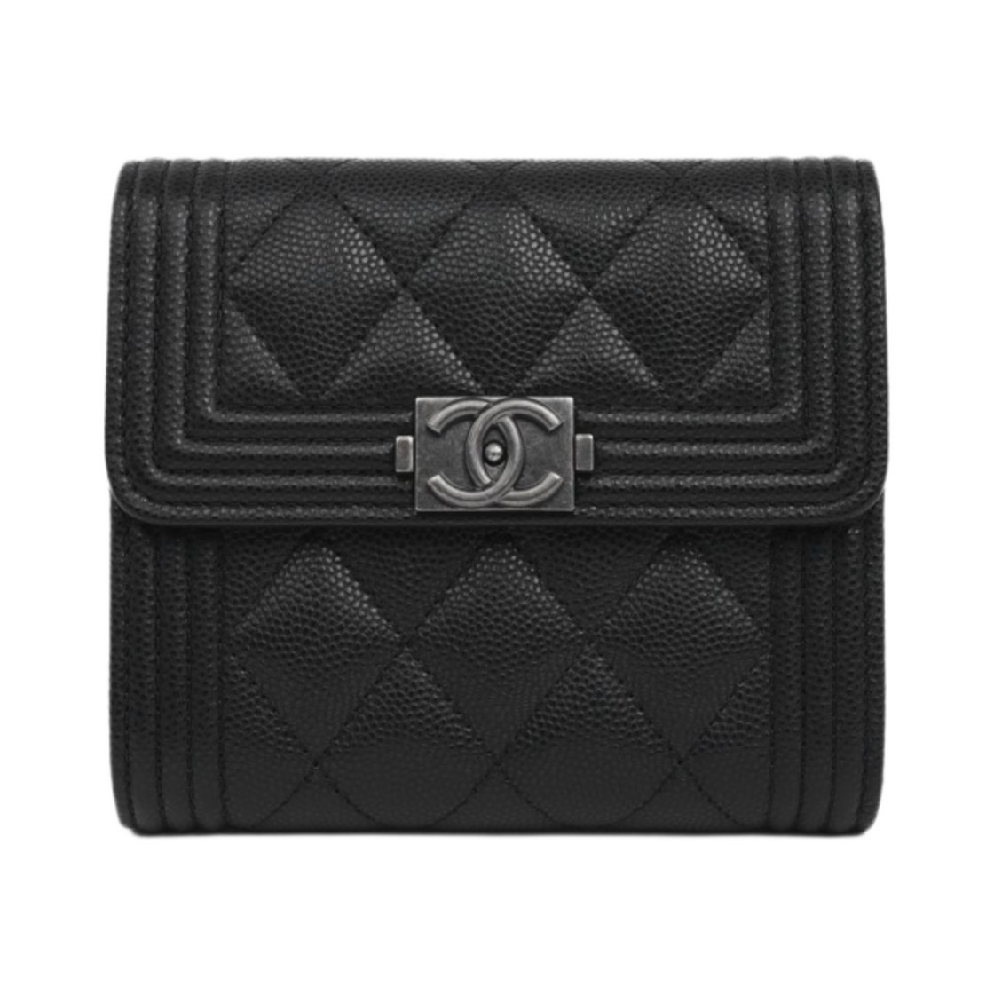 샤넬 보이 샤넬 스몰 플랩 지갑 그레인드 카프스킨 & 루테늄 메탈 블랙(Chanel Boy Chanel Small Flap Wallet Grained Calfskin & Ruthenium Black)