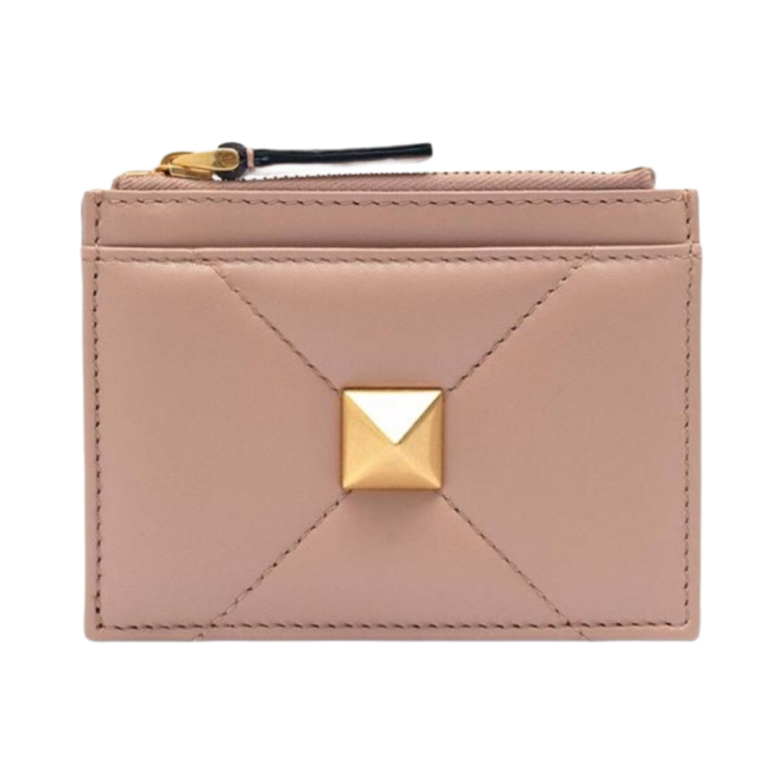 P0Y06BSFGF9 Valentino Roman Stud Nappa Leather Coin Purse with Zip Rose Cannelle