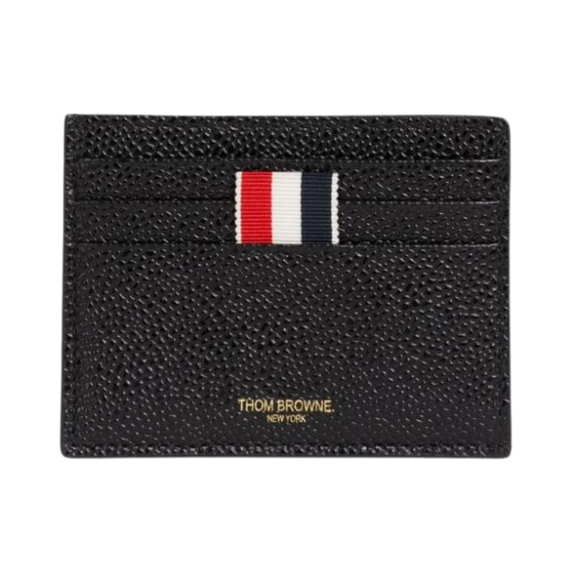 MAW302A-00198-001 Thom Browne Pebble Grain Leather Debossed 4-Bar Note Compartment Card Holder Black