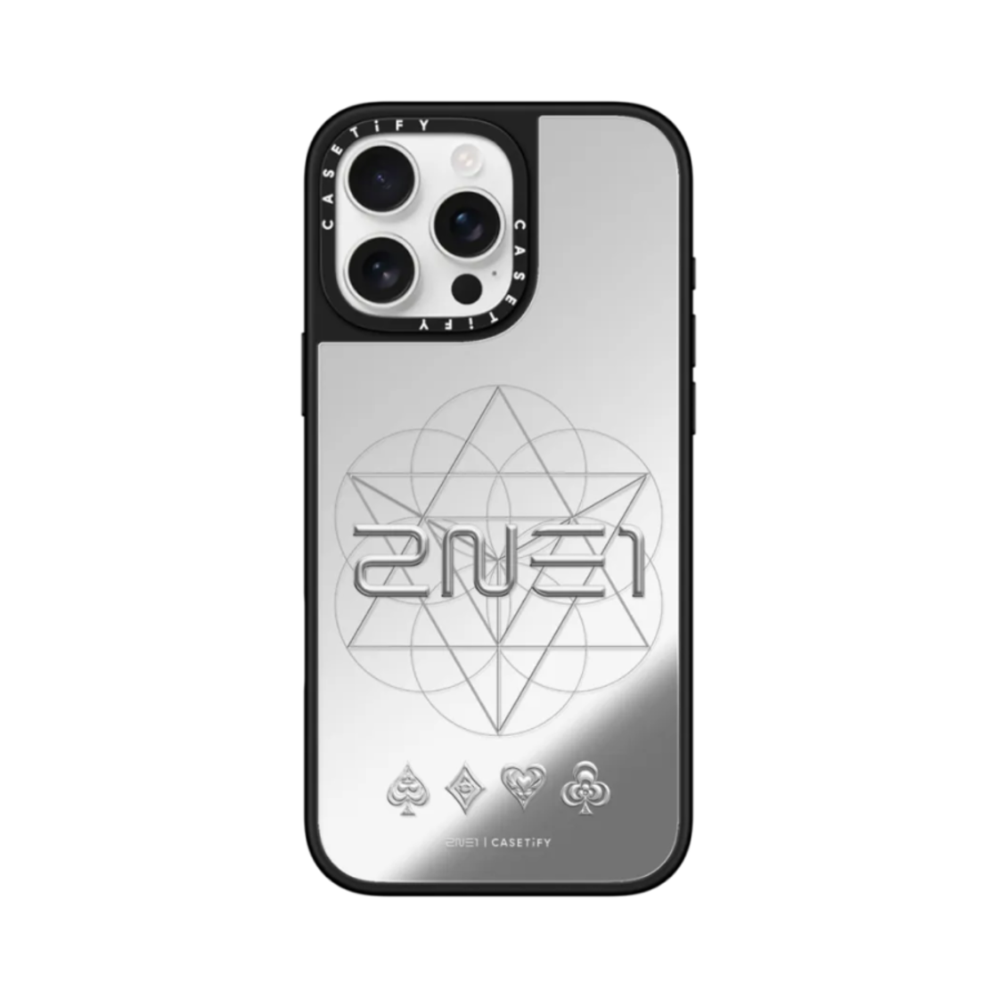 케이스티파이 x 투애니원 아이폰 로고 맥세이프 호환 미러 케이스 실버 미러 블랙 범퍼(Casetify x 2NE1 iPhone Logo Magsafe Mirror Case Silver Mirror Black Bumper)