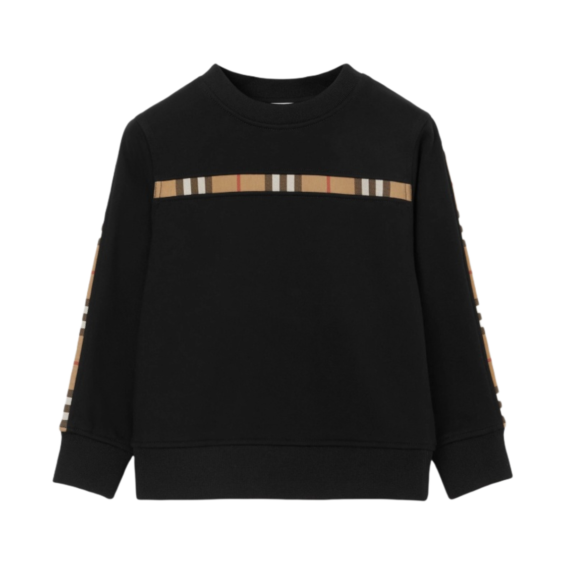 8068433 (Kids) Burberry Check Panel Cotton Sweatshirt Black
