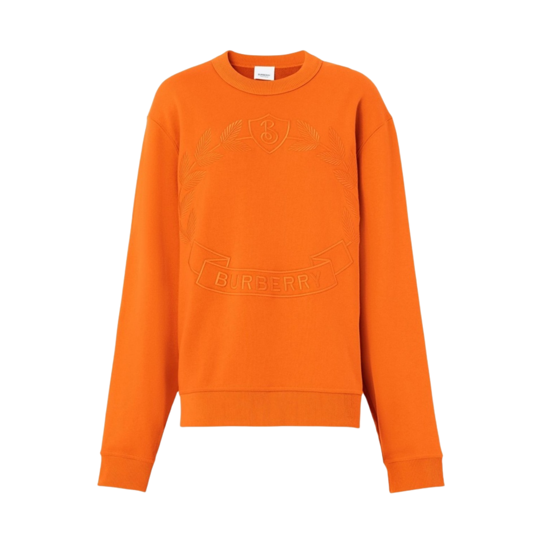 (W) 버버리 엠브로이더드 오크 리프 크레스트 코튼 스웨트셔츠 브라이트 오렌지((W) Burberry Embroidered Oak Leaf Crest Cotton Sweatshirt Bright Orange) - 1