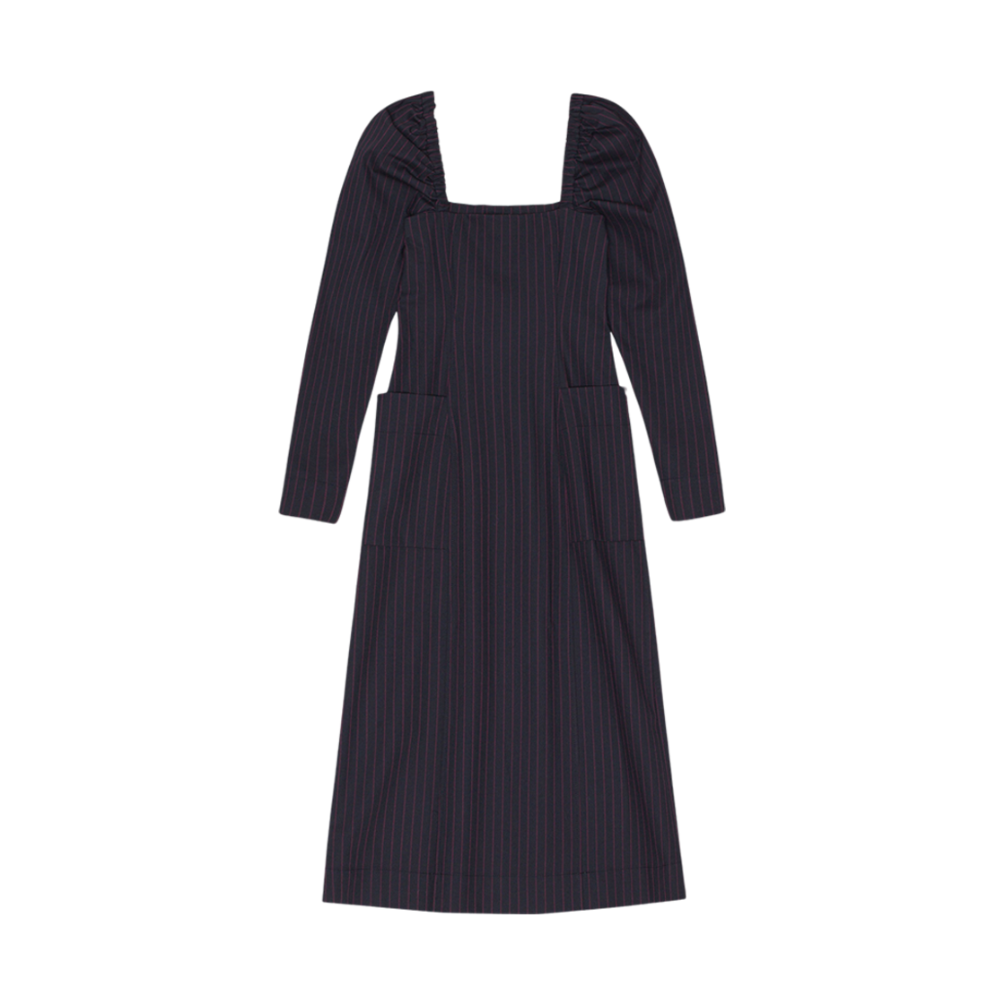 (W) 가니 스트레치 스트라이프 피티드 미디 드레스 스카이 캡틴((W) Ganni Stretch Striped Fitted Midi Dress Sky Captain) - 2