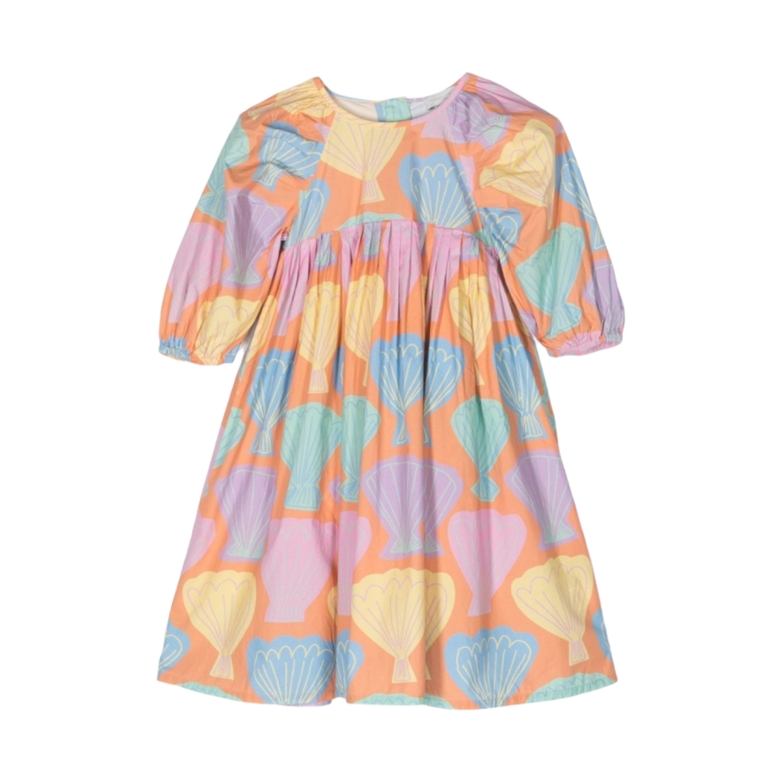 TU1C41Z1596404MC (Kids) Stella McCartney Seashell Print Cotton Flared Dress Light Orange Multicolour