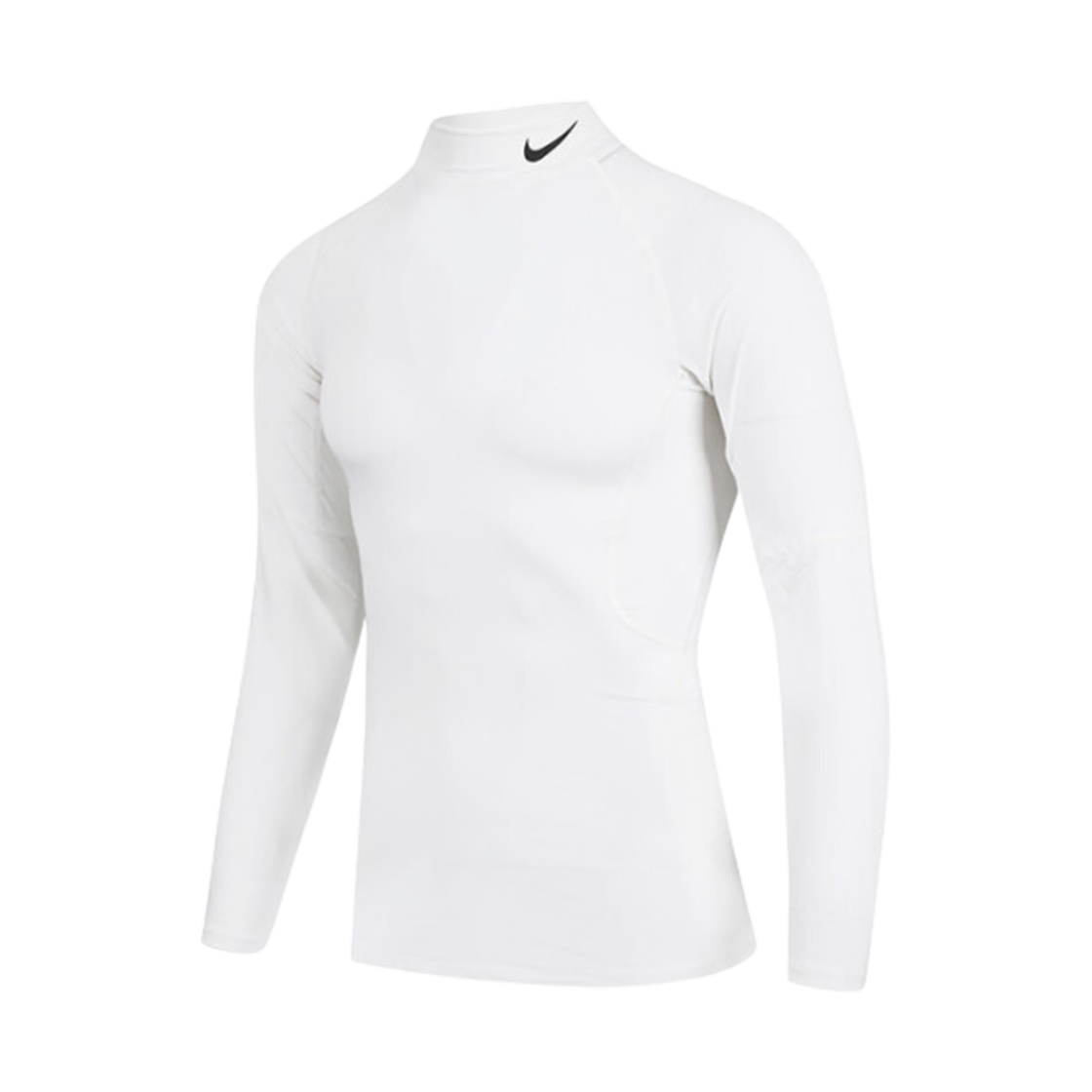 나이키 프로 드라이핏 피트니스 모크넥 롱슬리브 탑 화이트 블랙 - 아시아(Nike Pro Dri-Fit Fitness Mock Neck Long Sleeve Top White Black - Asia)